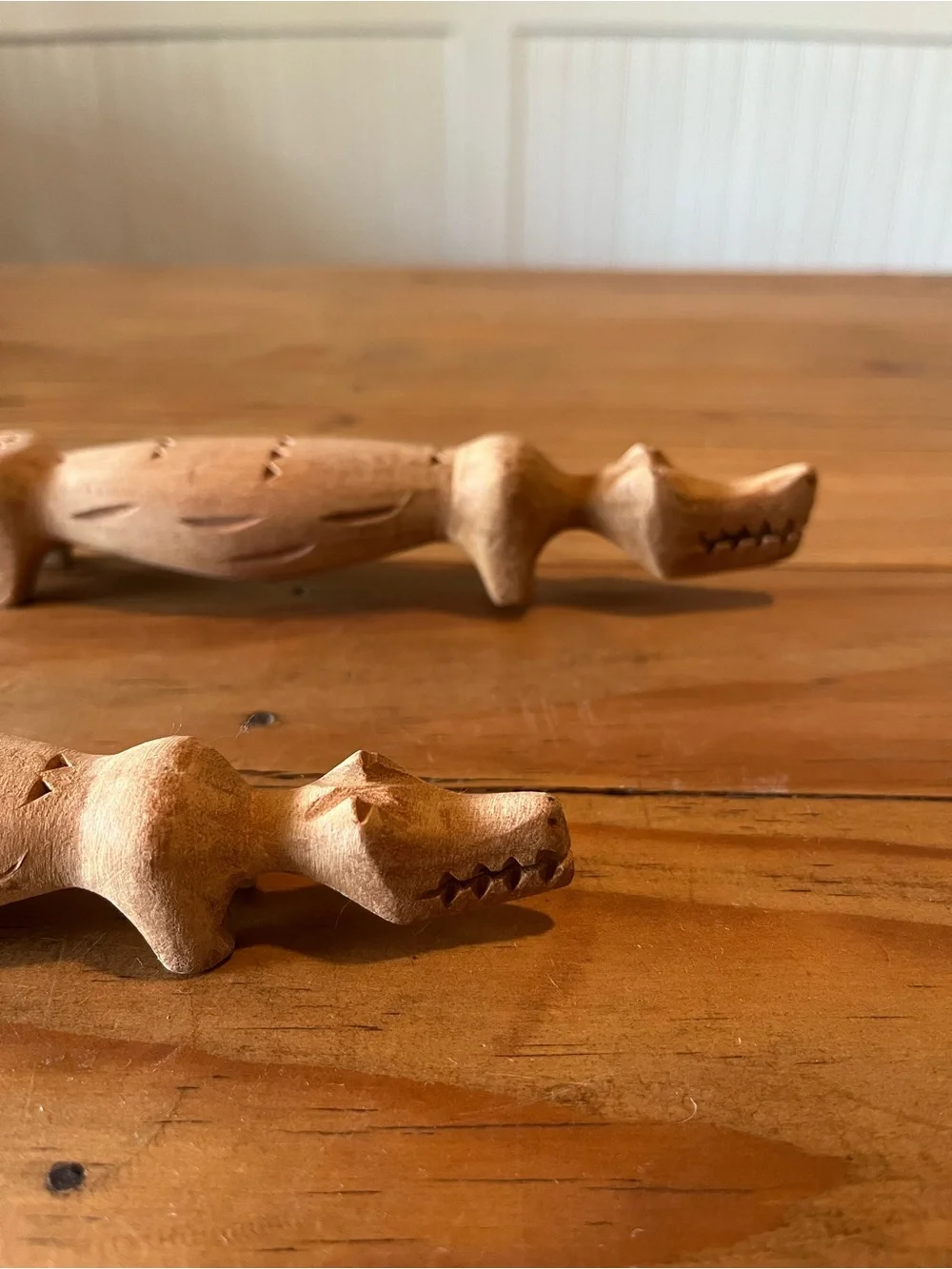 Vintage Hand-Carved Wood African Crocodile Salad Serving Utensil Set of 2